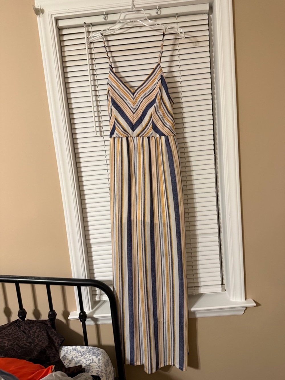 Xhilaration Navy and Mustard Striped Jumpsuit